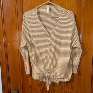 MTS  Beige Striped Button-Down Women's Shirt Sz  m
